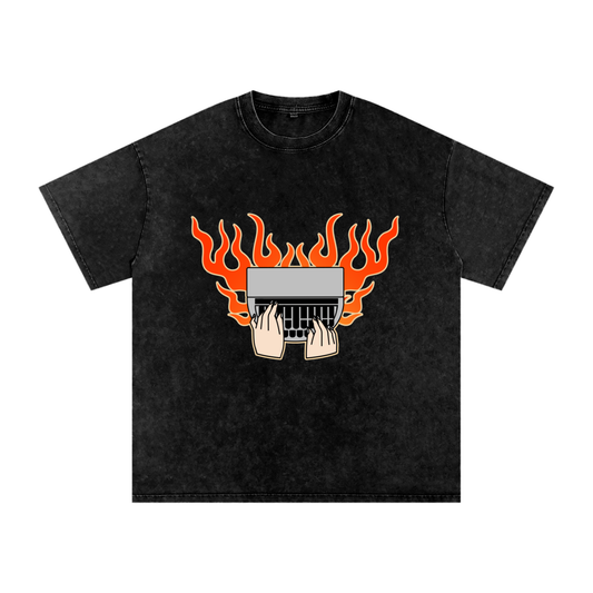 Steno Flame Snow Washed Oversized Cotton T-Shirt